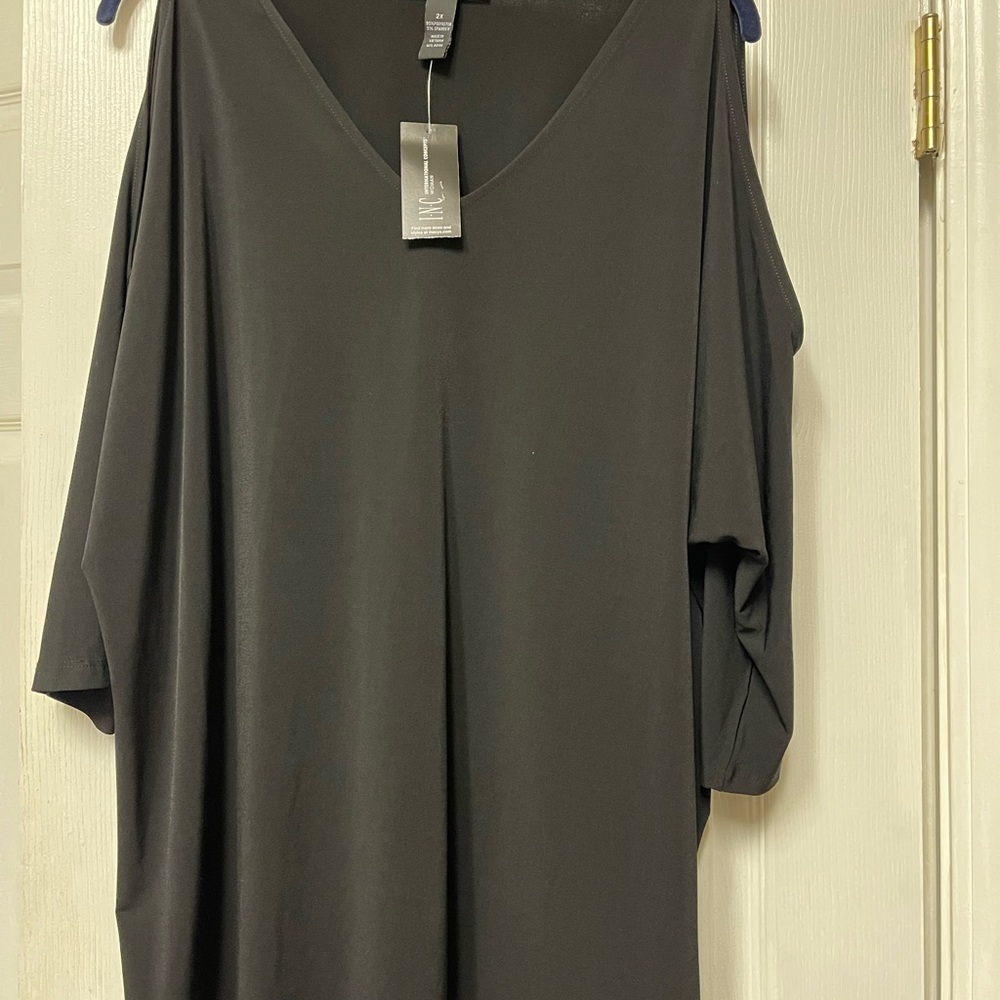 INC International Concepts Black V-Neck Blouse